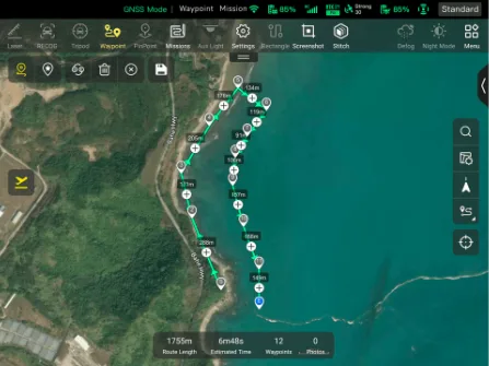 Misión con puntos de ruta en la aplicación Autel Enterprise